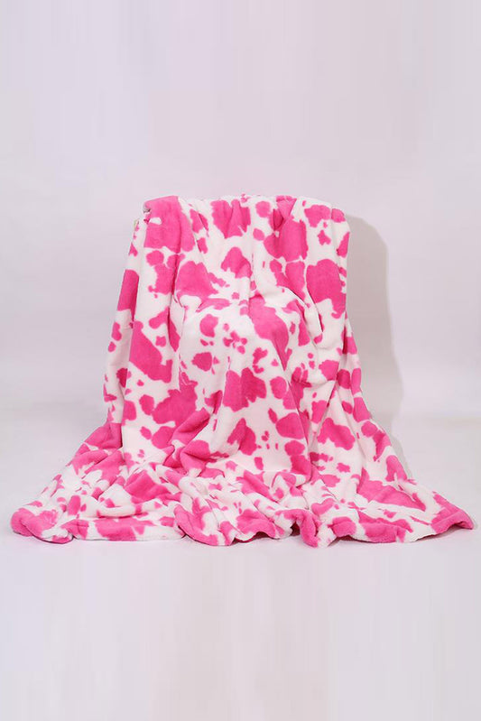 Dark Pink Cow Spot Print Flannel Blanket