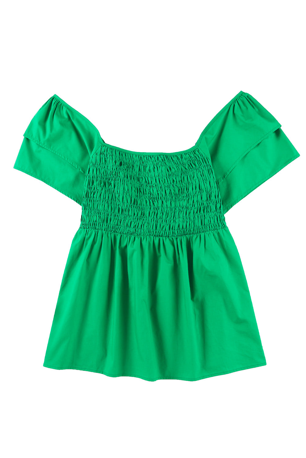 Green Ruffle Tiered Short Sleeve Plus Size Babydoll Top